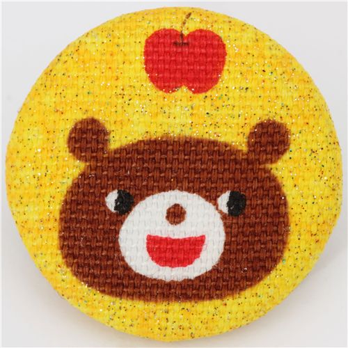 laughing bear Kokka fabric button yellow glitter button 1