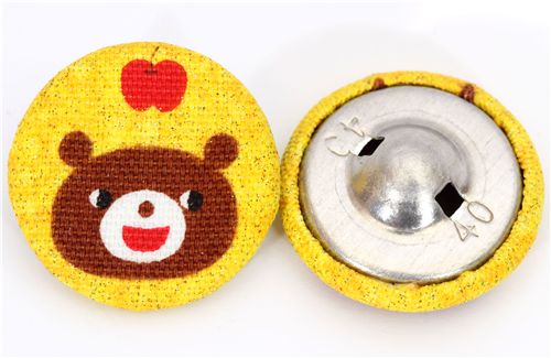 laughing bear Kokka fabric button yellow glitter button 2