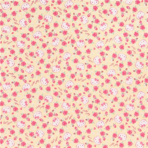 lemon yellow Hello Kitty rose garden fabric by Kokka  2