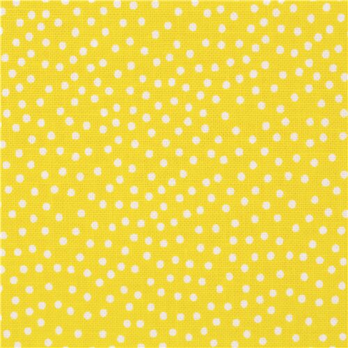 lemon yellow background garden pindot white polka dots on cotton fabric -  modeS4u