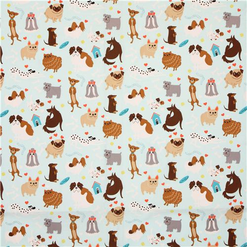 light blue Alexander Henry dog animal fabric  2