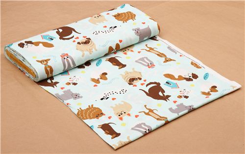 light blue Alexander Henry dog animal fabric  3