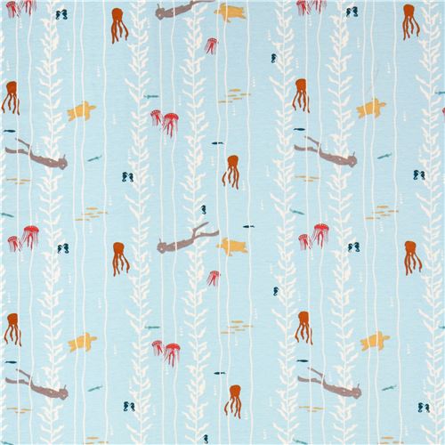 light blue Beyond The Sea sea creature kelp birch knit organic fabric USA 2