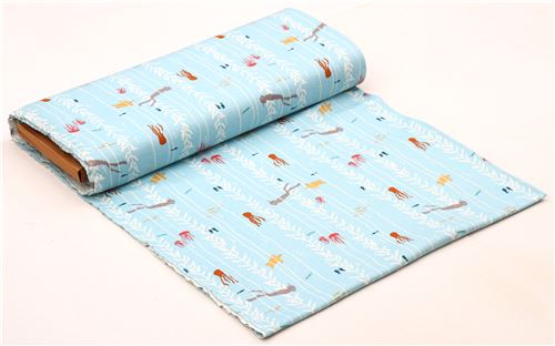 light blue Beyond The Sea sea creature kelp birch knit organic fabric USA 3