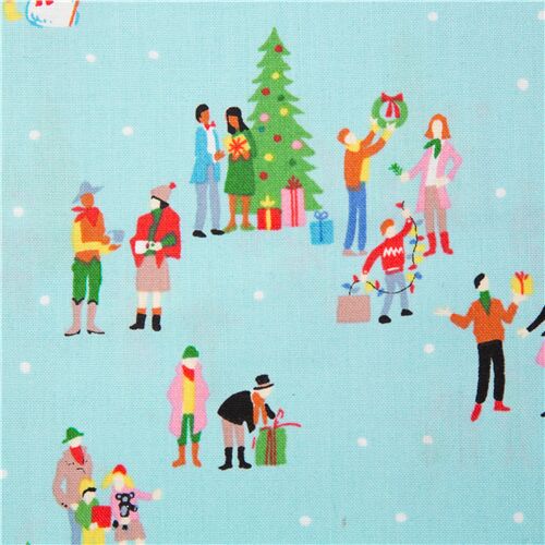 Tissu de Noël bleu clair sur le thème du patinage Tissu