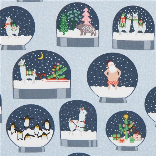 light blue Dear Stella Christmas snow globe fabric Fabric