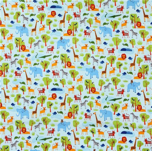 light blue Jungle Party jungle animal fabric by Robert Kaufman 2