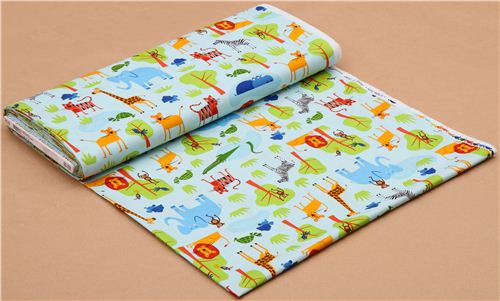 light blue Jungle Party jungle animal fabric by Robert Kaufman 3