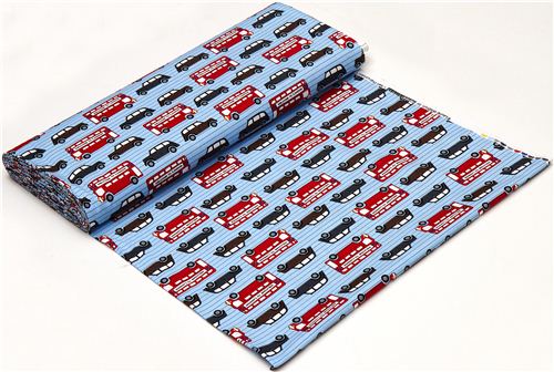 light blue London fabric bus & car Robert Kaufman USA 3