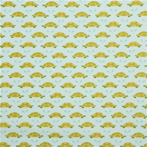 light blue Michael Miller animal fabric with green turtles 2