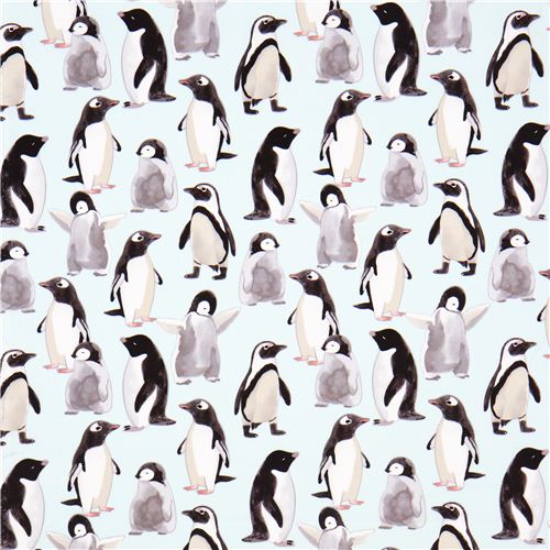 light blue Michael Miller fabric with penguins Fabric by Michael Miller ...