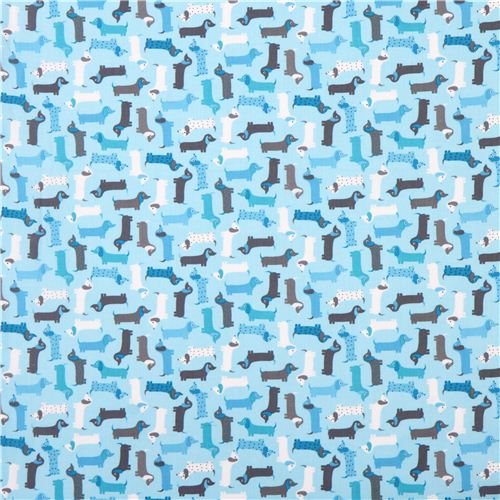 hellblauer Mini Dackel Hund Stoff Urban Zoologie von Robert Kaufman USA 3