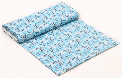 hellblauer Mini Dackel Hund Stoff Urban Zoologie von Robert Kaufman USA 4