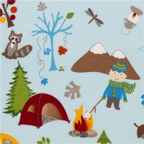 light blue Riley Blake children flannel fabric tent animals 1