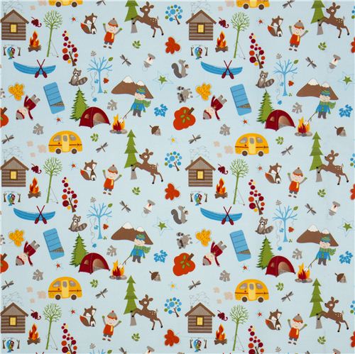 light blue Riley Blake children flannel fabric tent animals 2