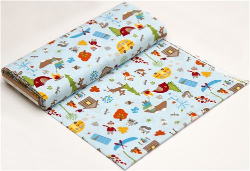 light blue Riley Blake children flannel fabric tent animals 3