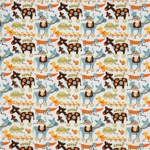 light blue Riley Blake fabric horse cow duck on wheels 2
