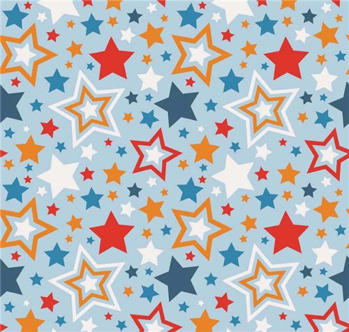 light blue Riley Blake white blue red orange star fabric Fabric by ...