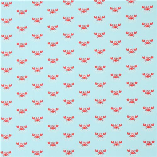 light blue Robert Kaufman cute funny crab fabric 3