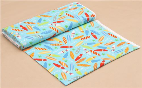 light blue Robert Kaufman fabric cute colorful surfboard Sea and Sun 5