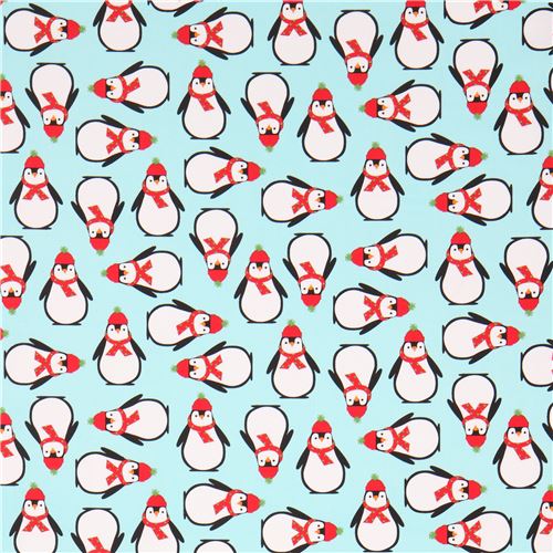light blue Robert Kaufman fabric cute penguin hat scarf Jingle 4 2