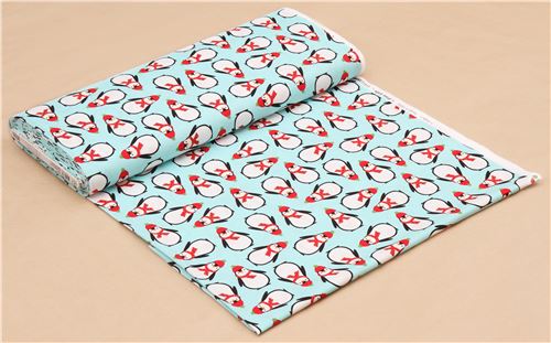 light blue Robert Kaufman fabric cute penguin hat scarf Jingle 4 4