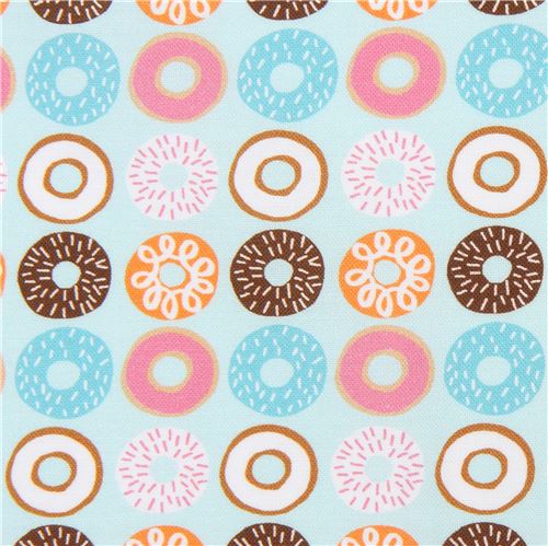 Tissu Robert Kaufman bleu clair avec des beignets, des donuts, Suzys Minis Tissu