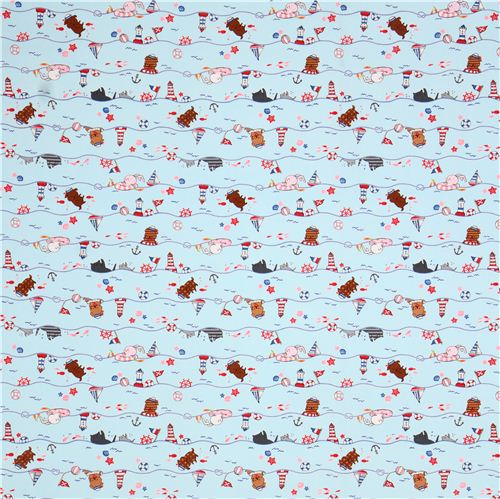 light blue animal sailor oxford fabric par Kokka from Japan 2