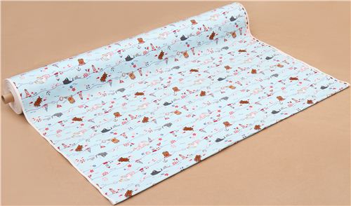 light blue animal sailor oxford fabric par Kokka from Japan 3