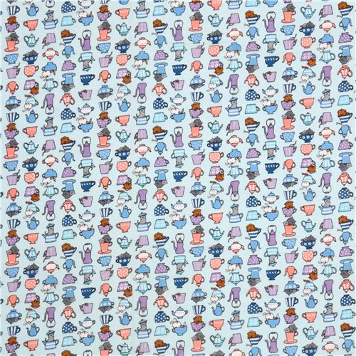 hellblauer Tier Geschirr Double Gauze Stoff Kokka Japan 2