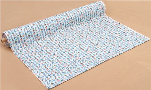 hellblauer Tier Geschirr Double Gauze Stoff Kokka Japan 3