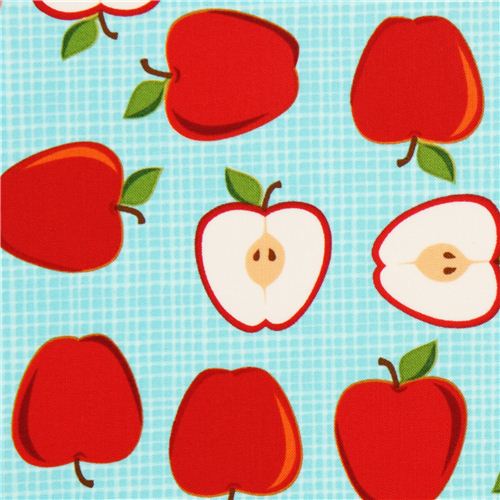 light blue apple fruit fabric by Robert Kaufman from the USA Fabric
