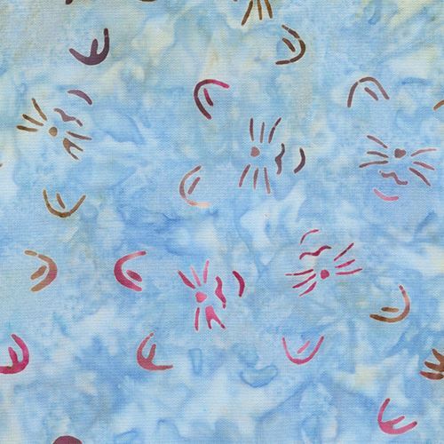 light blue batik fabric by Timeless Treasures with cat faces Fabric
