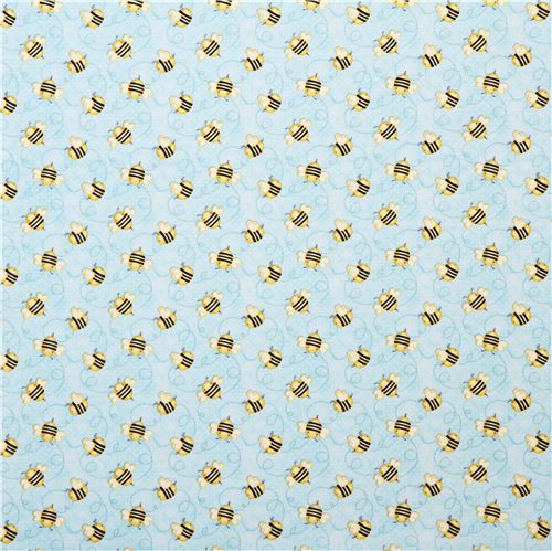 light blue bee fabric from the USA Honey Bee Mine Fabric by Japanese ...