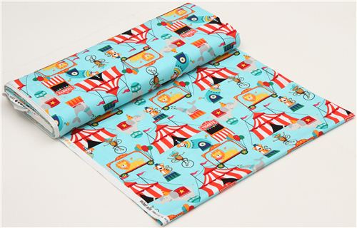 light blue big top and circus animal fabric Michael Miller 3