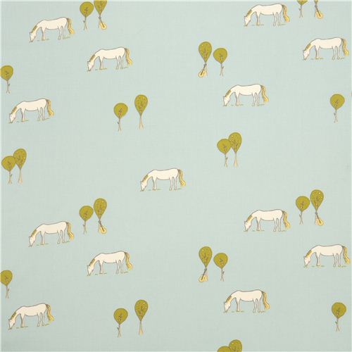 light blue birch horse organic fabric 2