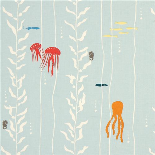 light blue birch sea animal organic fabric 1