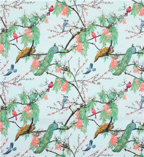 light blue bird fabric with peacocks by Art Gallery Fabrics - modeS4u