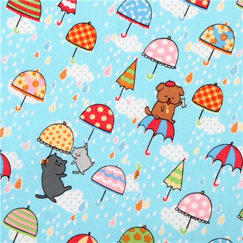 light blue cats & dogs rain oxford fabric by Kokka from Japan 1