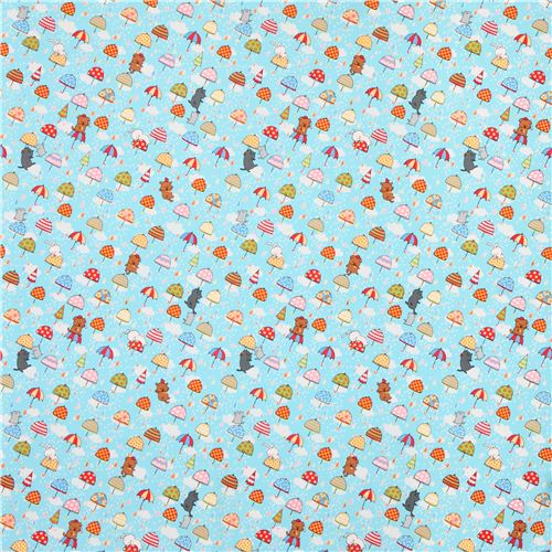 light blue cats & dogs rain oxford fabric by Kokka from Japan 2
