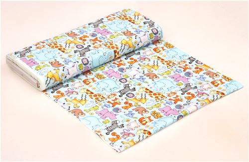 light blue colorful giraffe zebra elephant animal fabric by Henry Glass 3
