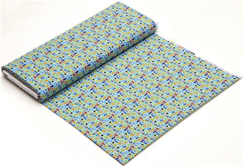 light blue designer flannel fabric with small colourful owls 3