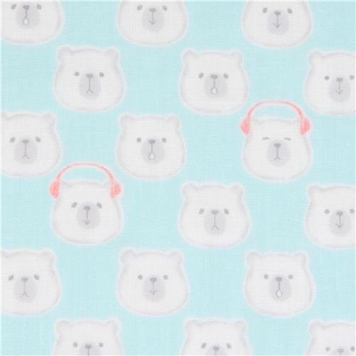 Tissu double gaze bleu clair avec des ours Tissu