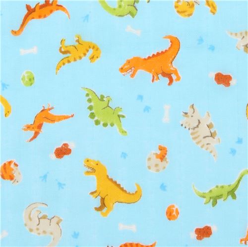 light blue double gauze fabric dinosaur animal from Japan 1