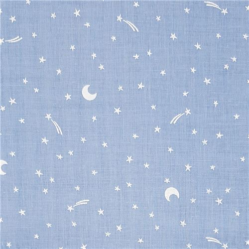 light blue double gauze fabric with mini white stars and moons - modeS4u