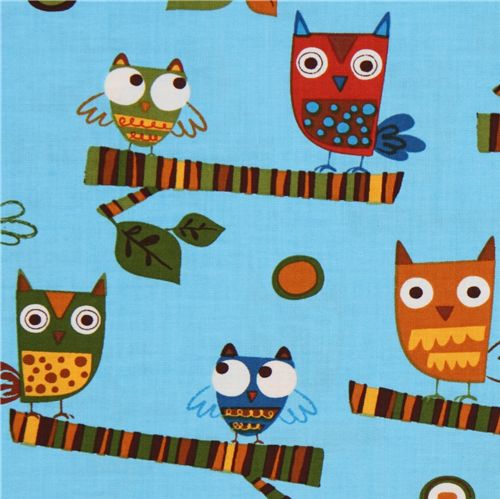 light blue fabric cute owls Robert Kaufman On a Whim 2 1