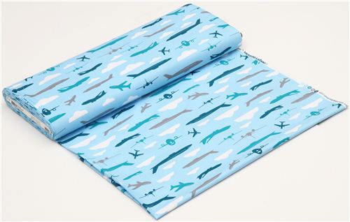 light blue fabric for boys with airplanes by Robert Kaufman 3