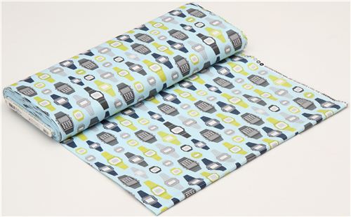 light blue fabric for boys with wrist watches Robert Kaufman 3