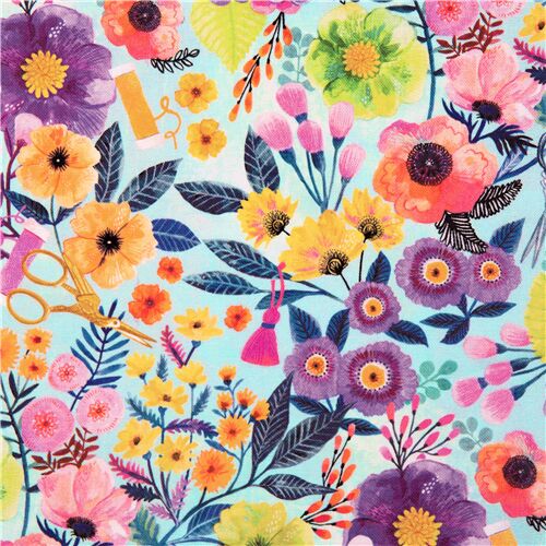 Sew Mischievous Sewing Scissors Florals Fabric by Dear Stella - modes4u
