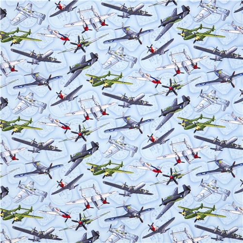 Light Blue Fighter Planes Timeless Treasures Fabric Usa - Fabric For 